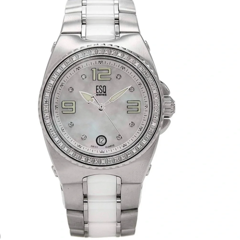 ESQ by Movado Swiss quartz stainless steel and white ceramic watch